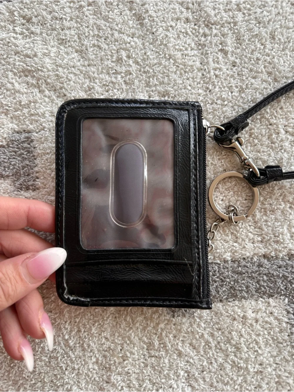 Coach Purple and Black Leopard Print Card Case with Wrist Strap